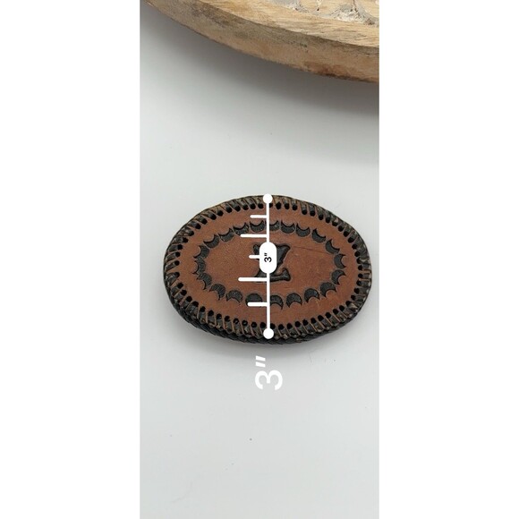 2 Vintage Tooled Leather Belt Buckles With The Initial “Z” Oval Square Black - Picture 8 of 8